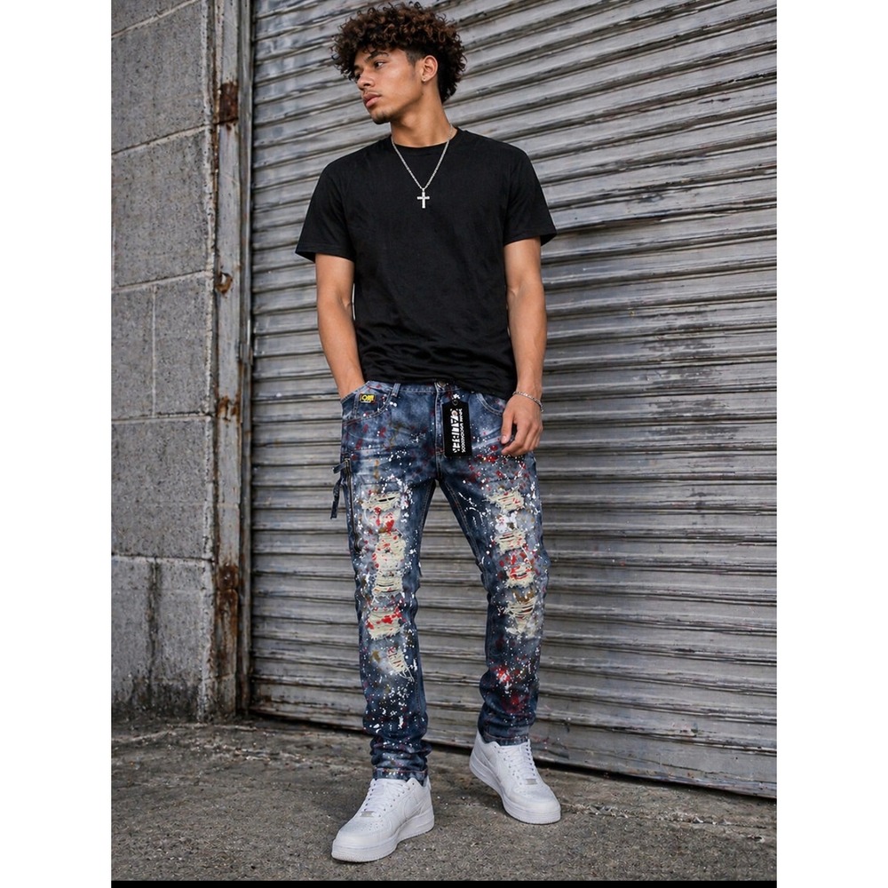 Caliber Denim Aficionados Splatter Distressed Jeans 36x32 Paint Moto Streetwear